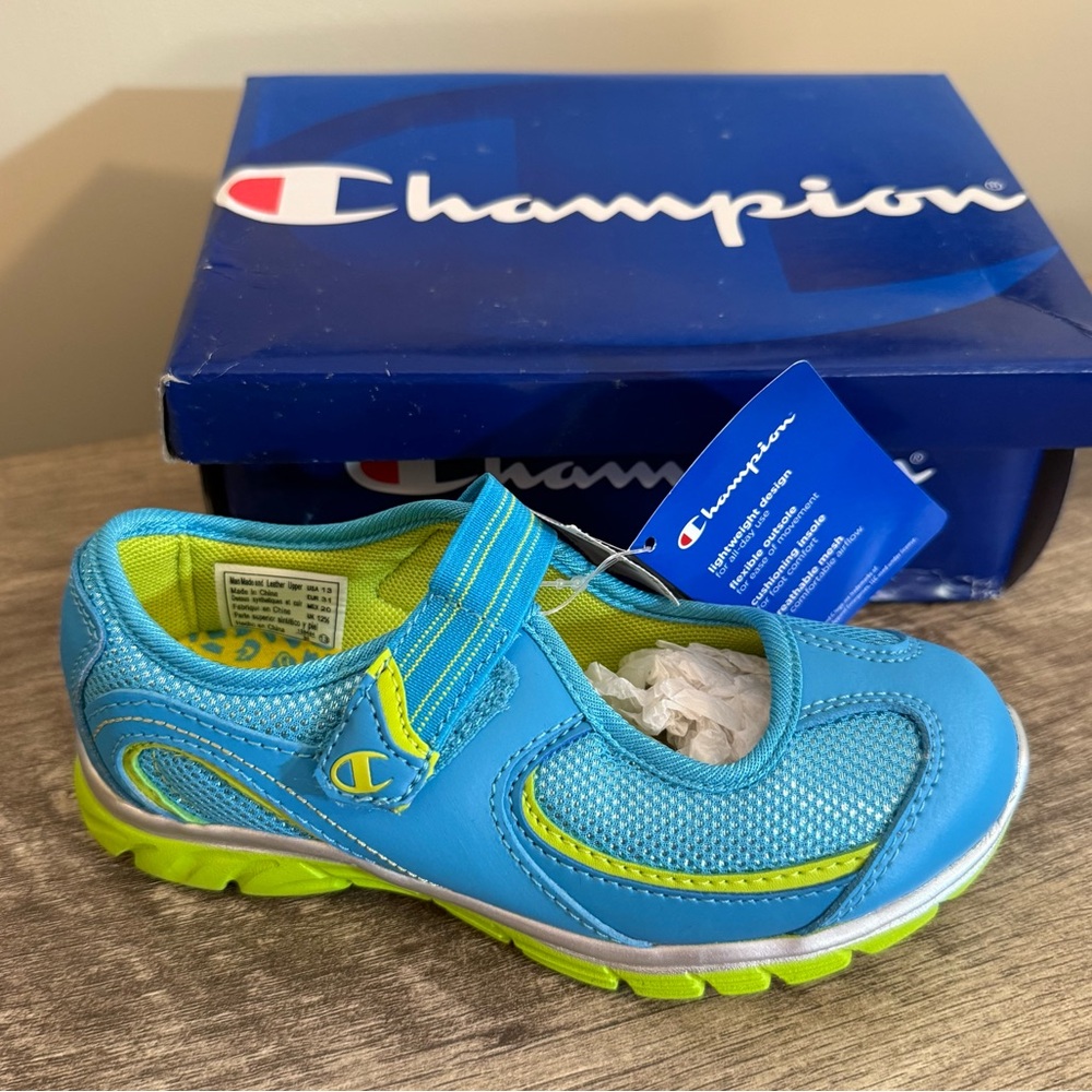 Kids Size 13 Champion Lightweight Sneakers Shoes Mary Jane Turquoise Neon Green